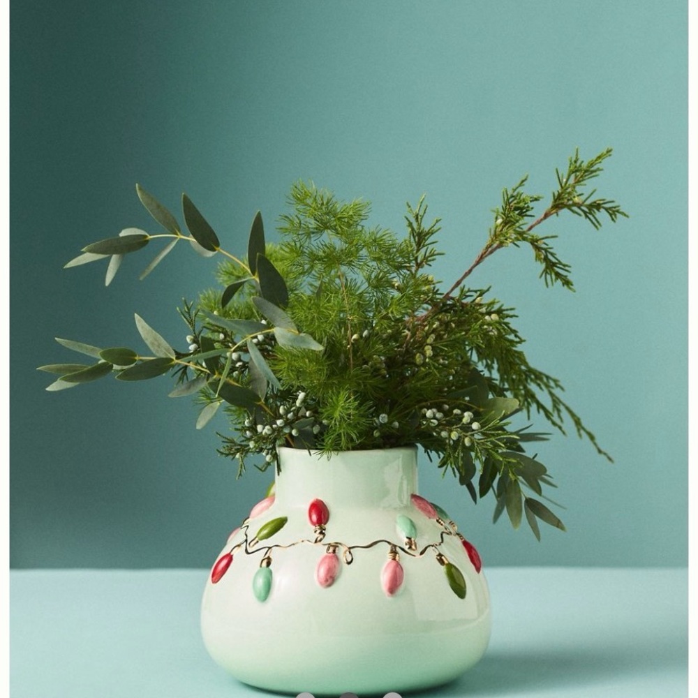 Anthropologie string light Ceramic Vase with Holiday Lights Design